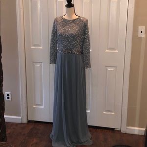 Elegant Beaded Onyx 3/4 Sleeve Evening Gown
